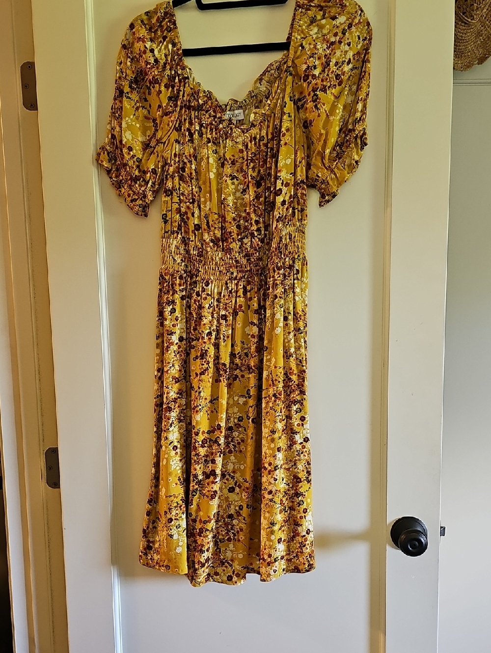 Luxology Yellow Floral Smocked Midi Dress